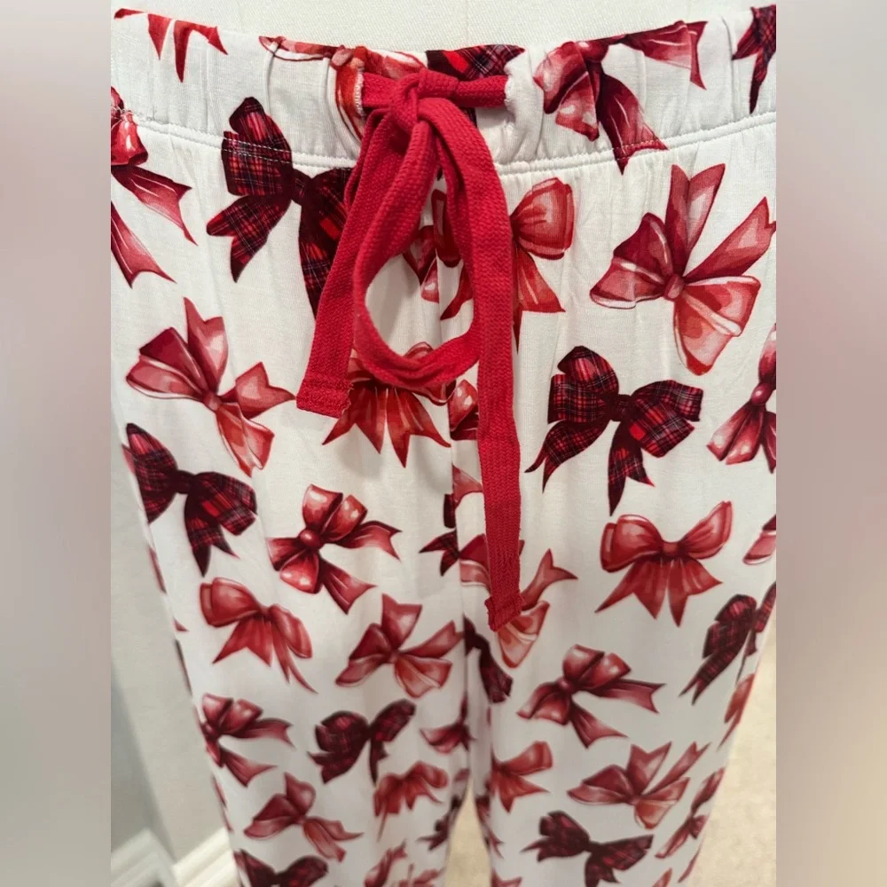 NWT Posh Peanut Holiday Christmas Red Bow Women’s Luxe Pajama Pant Set w/ Pocket - Picture 4 of 16